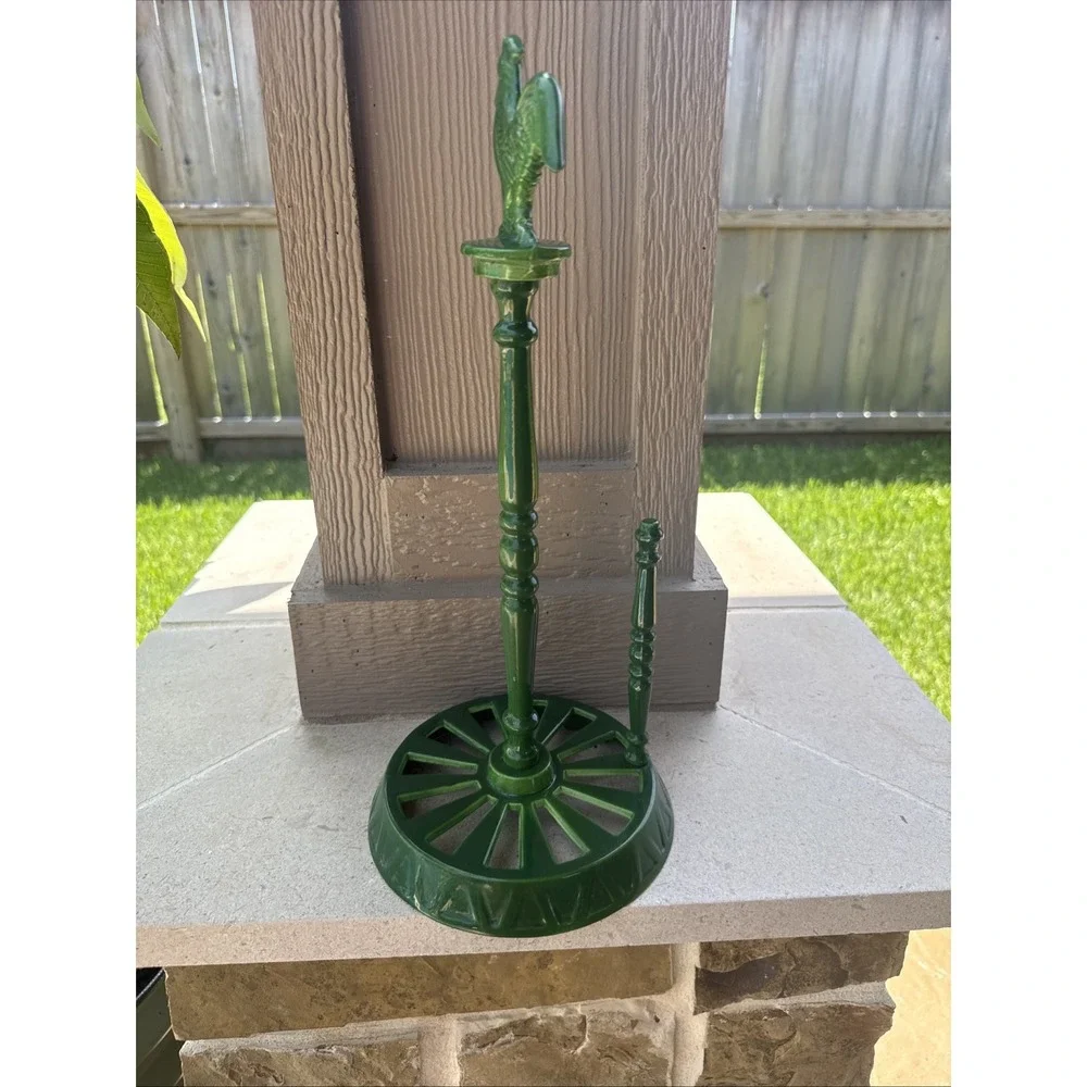 VTG Cast Iron GREEN ROOSTER Paper Towel Holder 15